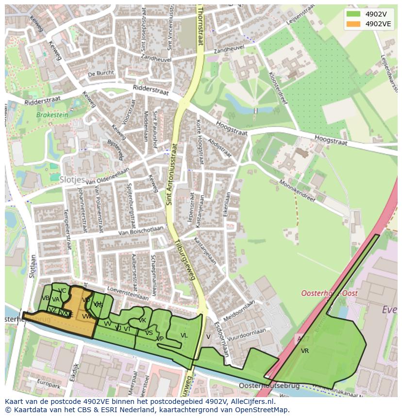 Afbeelding van het postcodegebied 4902 VE op de kaart.