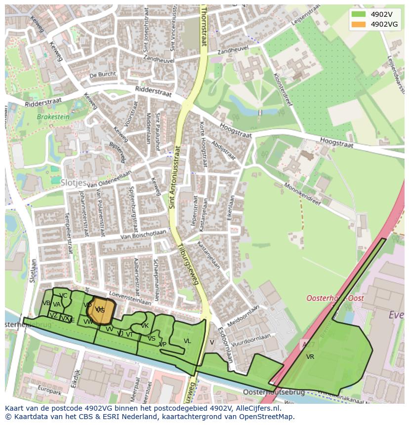 Afbeelding van het postcodegebied 4902 VG op de kaart.