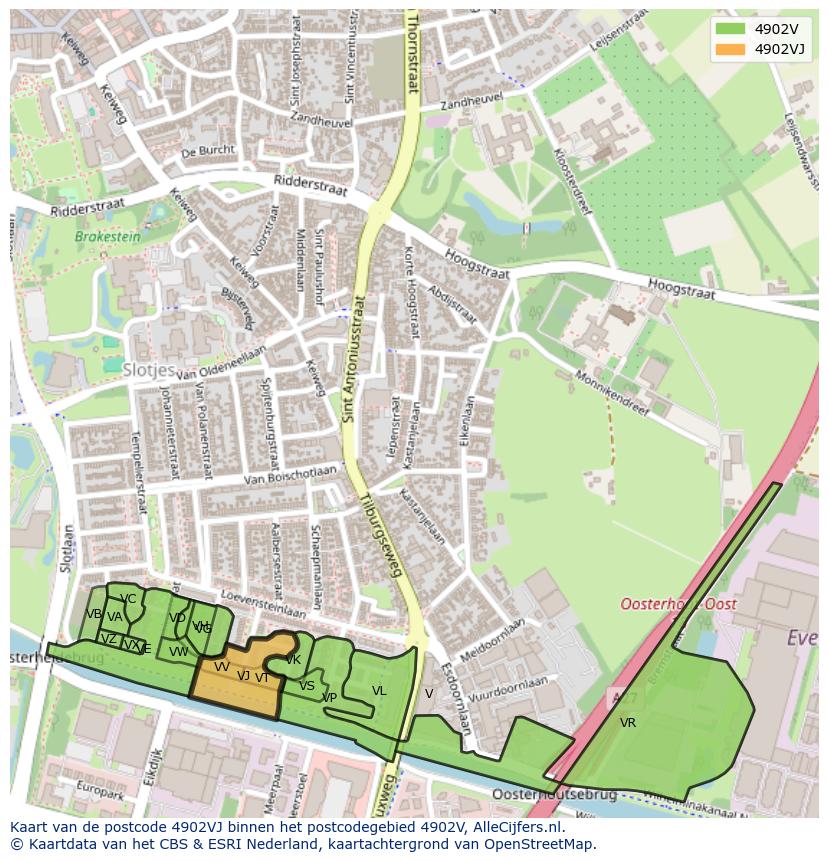 Afbeelding van het postcodegebied 4902 VJ op de kaart.