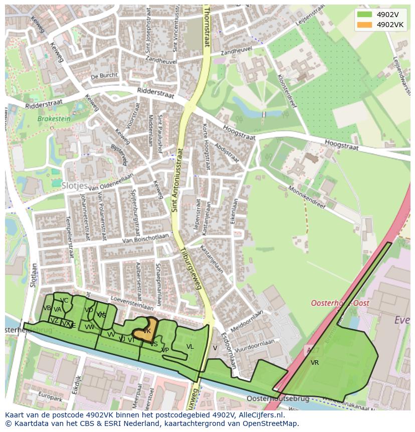 Afbeelding van het postcodegebied 4902 VK op de kaart.
