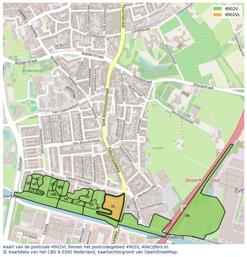 Afbeelding van het postcodegebied 4902 VL op de kaart.