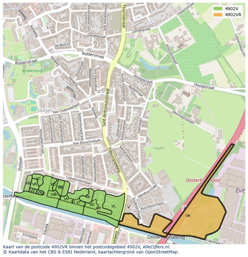 Afbeelding van het postcodegebied 4902 VR op de kaart.
