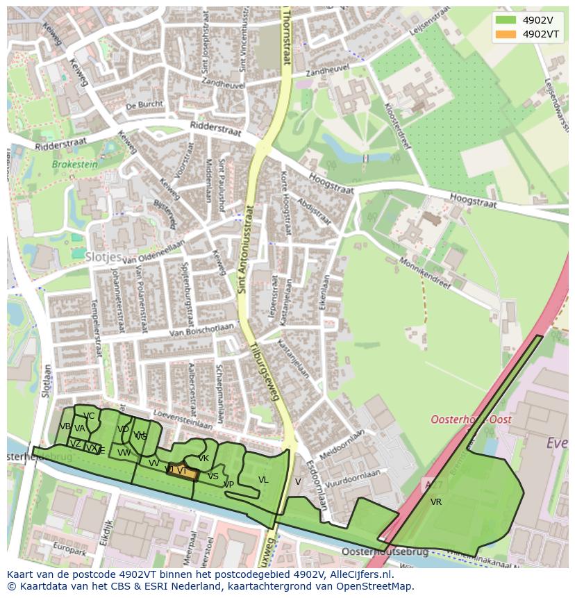 Afbeelding van het postcodegebied 4902 VT op de kaart.