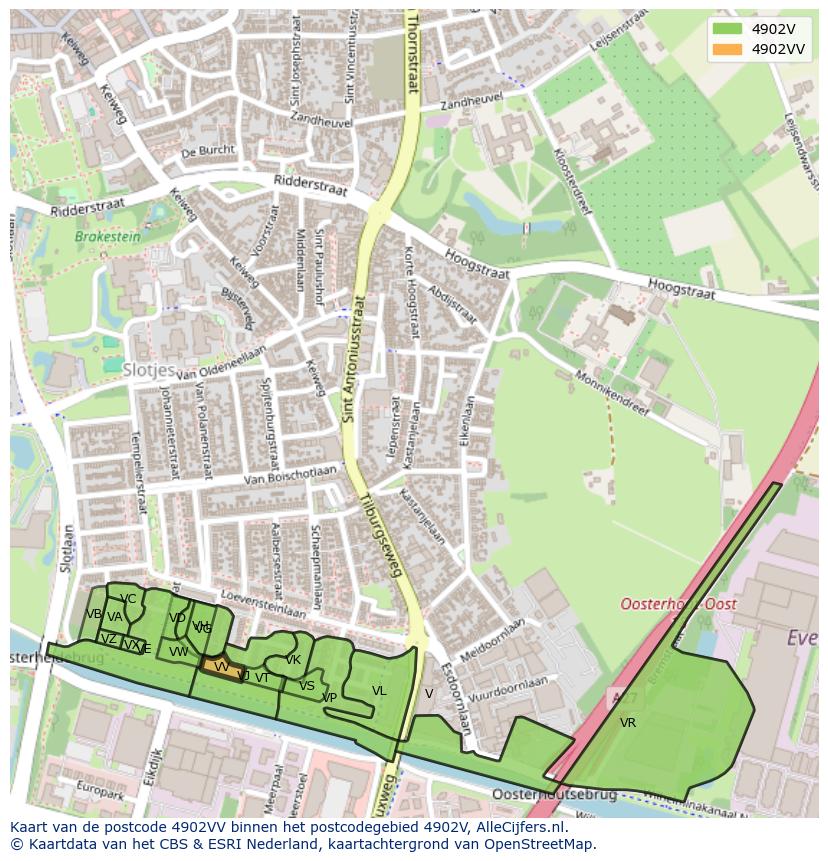 Afbeelding van het postcodegebied 4902 VV op de kaart.