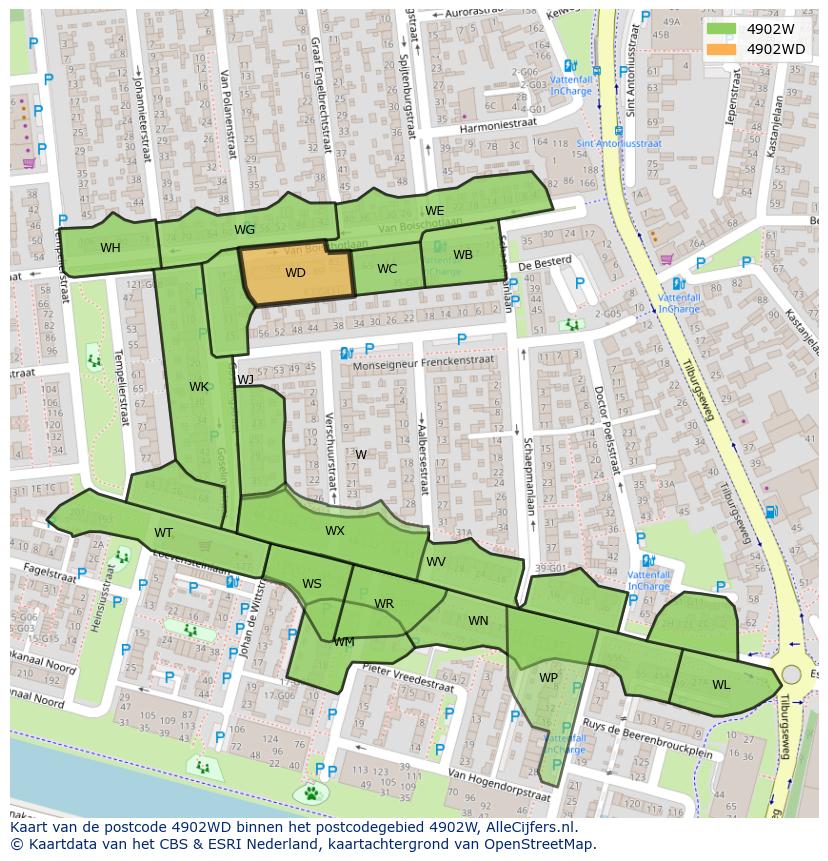 Afbeelding van het postcodegebied 4902 WD op de kaart.