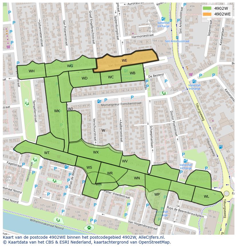 Afbeelding van het postcodegebied 4902 WE op de kaart.