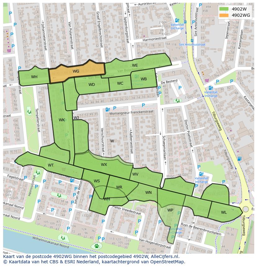 Afbeelding van het postcodegebied 4902 WG op de kaart.