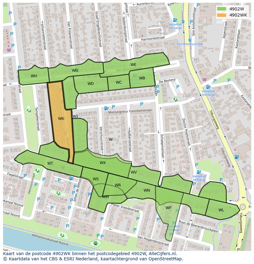 Afbeelding van het postcodegebied 4902 WK op de kaart.