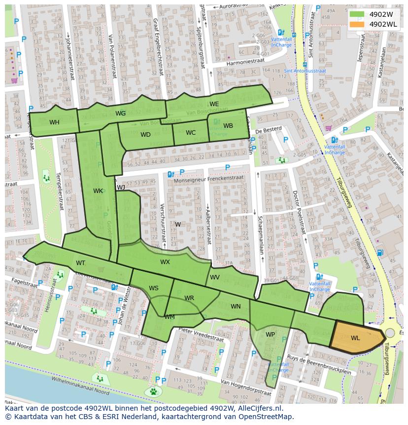 Afbeelding van het postcodegebied 4902 WL op de kaart.