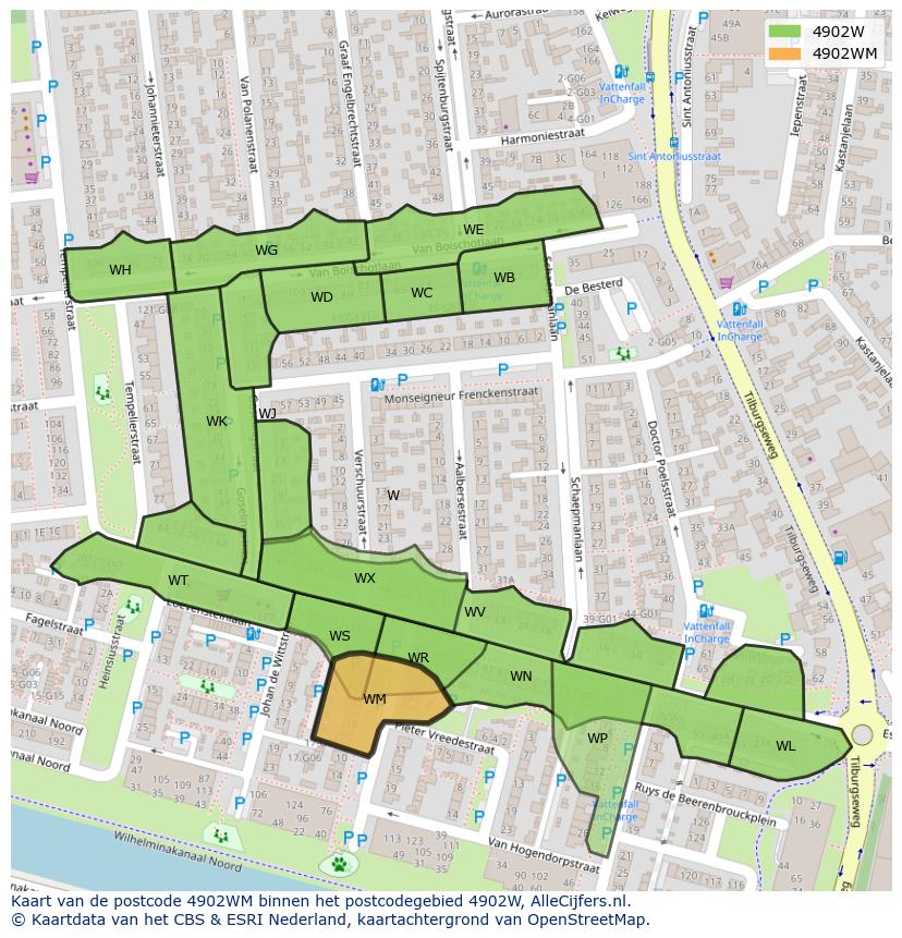 Afbeelding van het postcodegebied 4902 WM op de kaart.