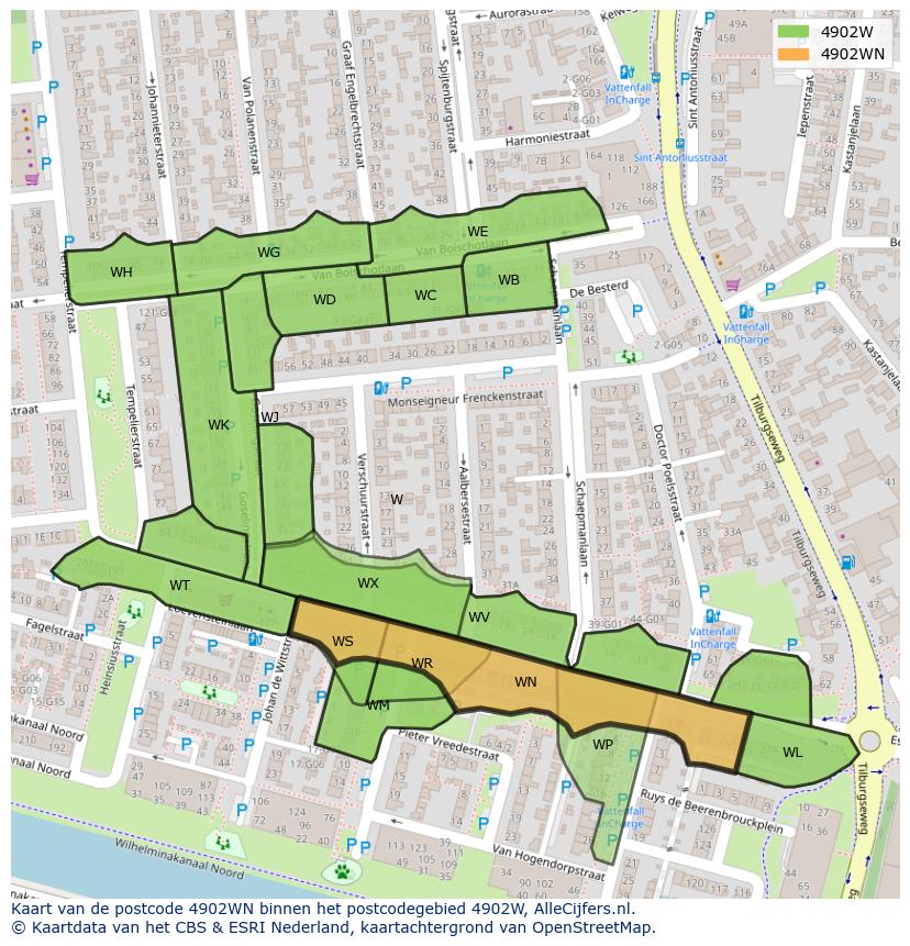 Afbeelding van het postcodegebied 4902 WN op de kaart.