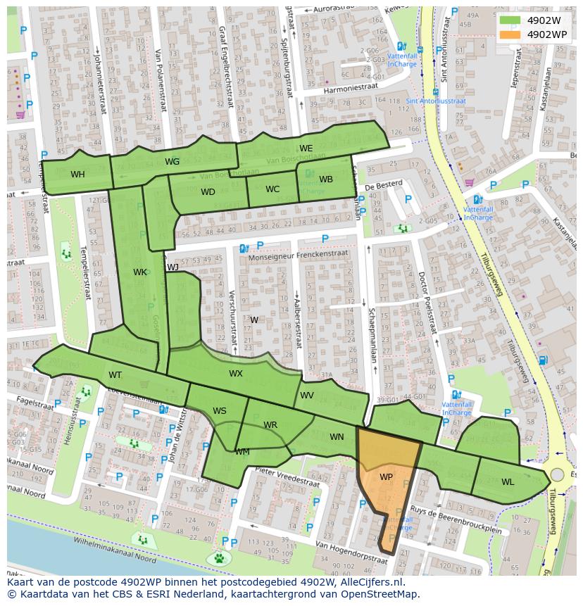 Afbeelding van het postcodegebied 4902 WP op de kaart.