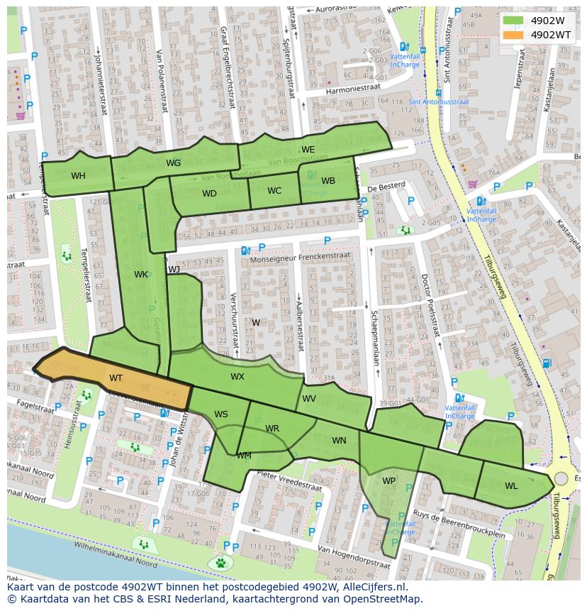 Afbeelding van het postcodegebied 4902 WT op de kaart.