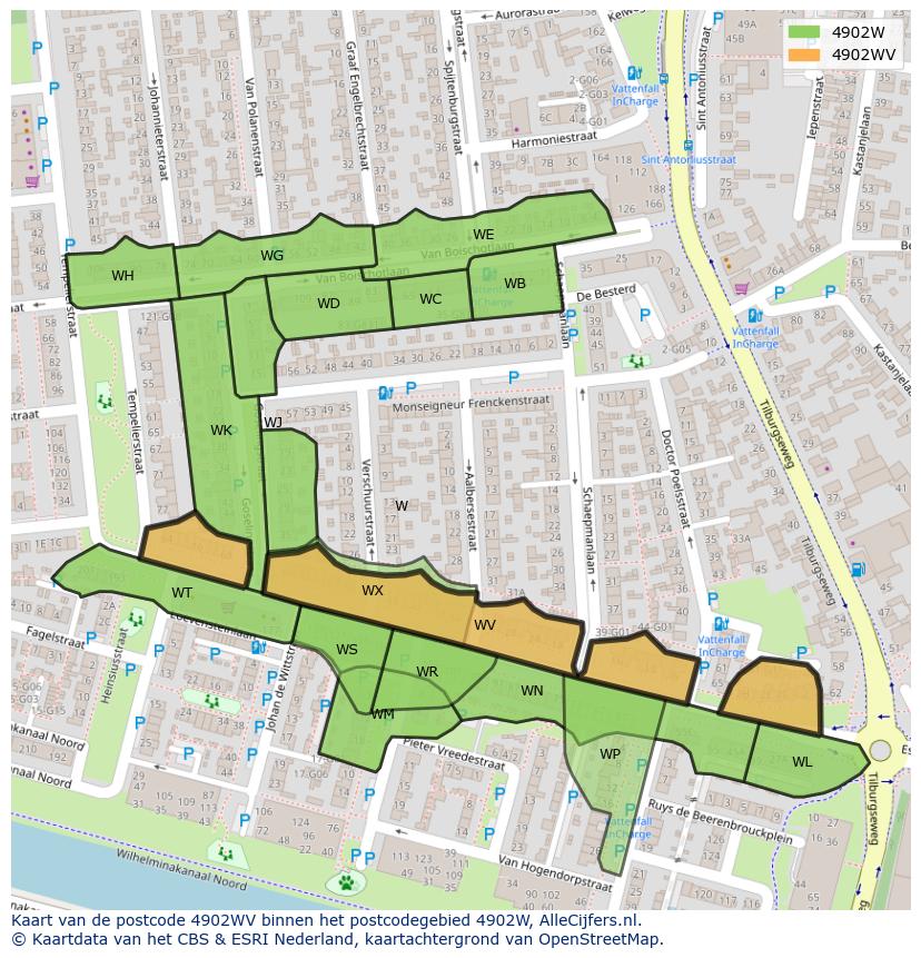 Afbeelding van het postcodegebied 4902 WV op de kaart.