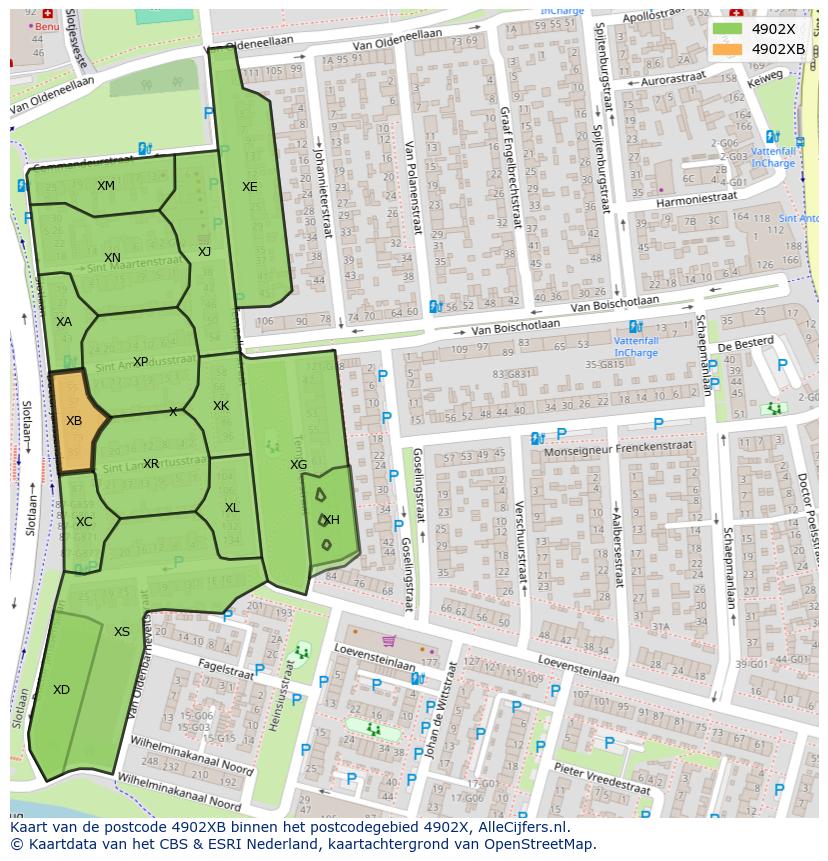 Afbeelding van het postcodegebied 4902 XB op de kaart.