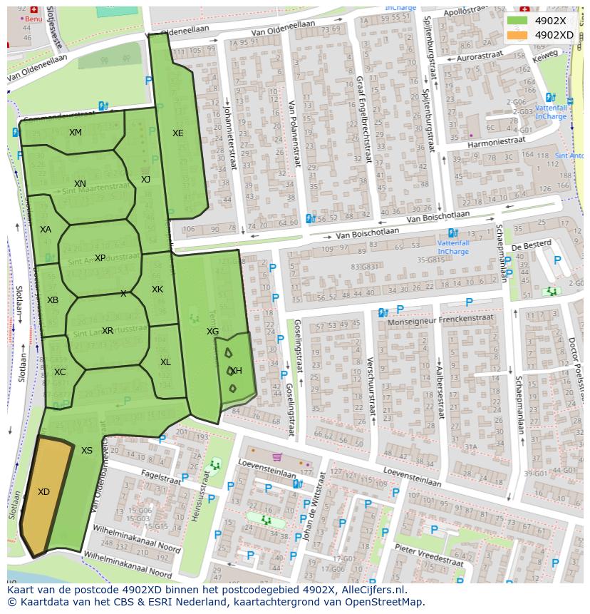 Afbeelding van het postcodegebied 4902 XD op de kaart.