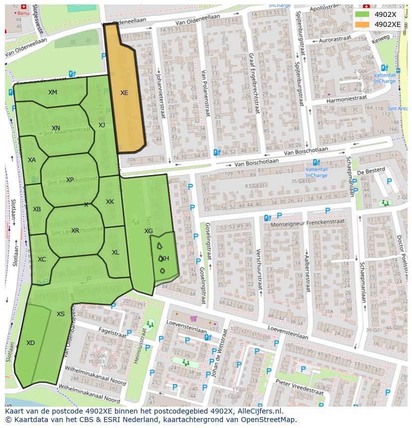 Afbeelding van het postcodegebied 4902 XE op de kaart.