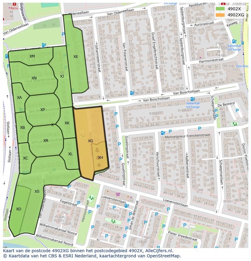 Afbeelding van het postcodegebied 4902 XG op de kaart.