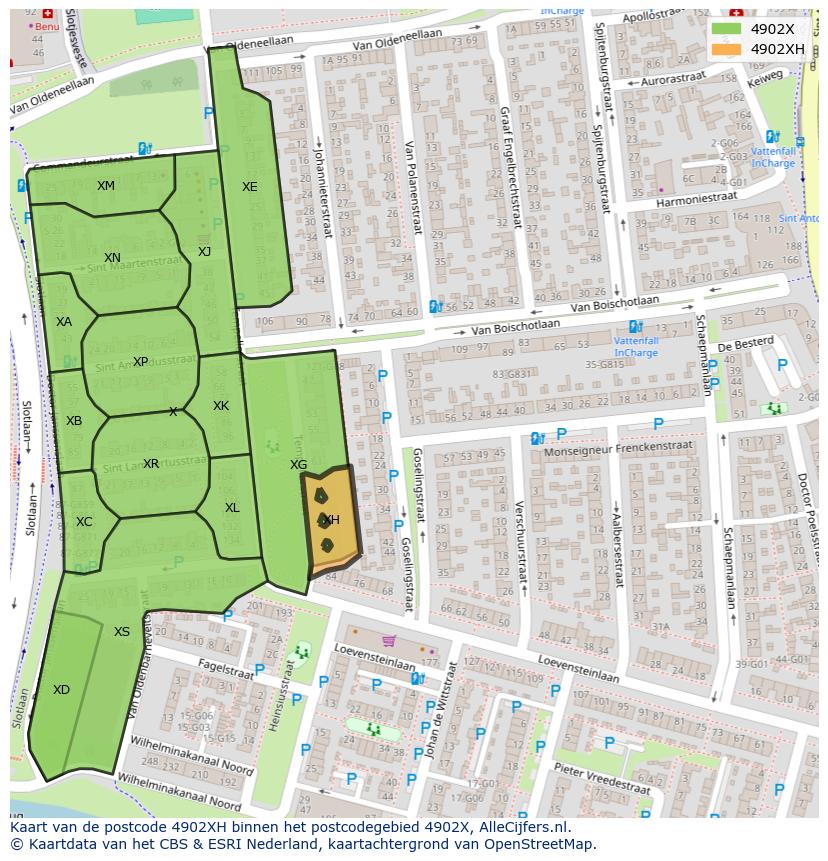 Afbeelding van het postcodegebied 4902 XH op de kaart.