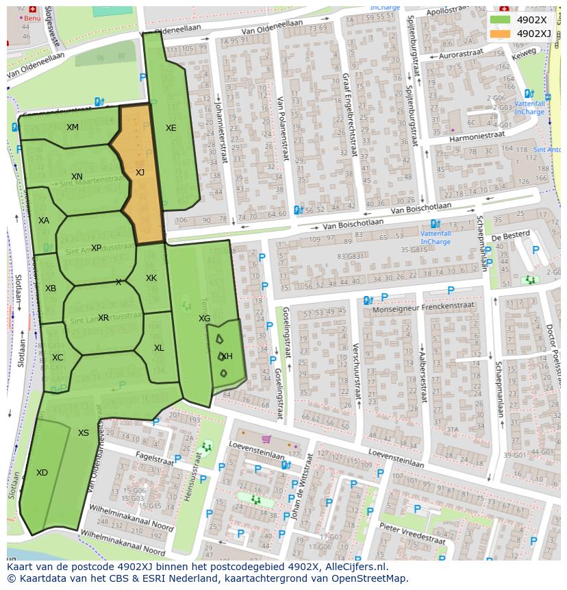Afbeelding van het postcodegebied 4902 XJ op de kaart.