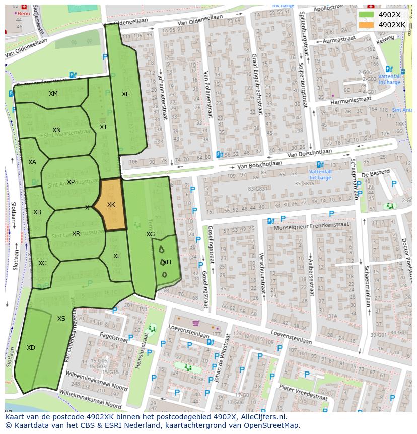 Afbeelding van het postcodegebied 4902 XK op de kaart.
