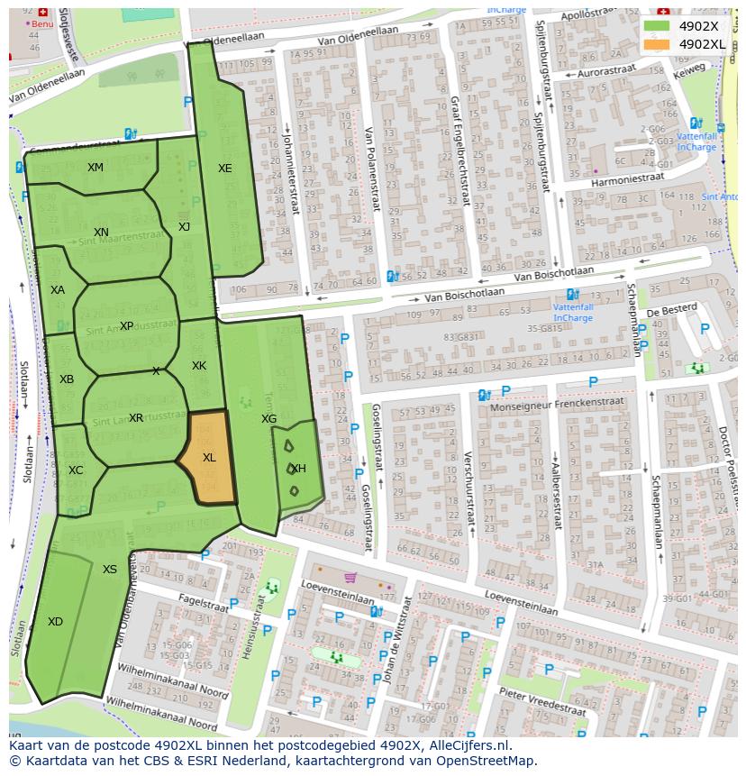 Afbeelding van het postcodegebied 4902 XL op de kaart.