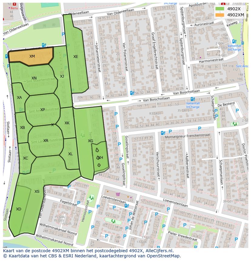 Afbeelding van het postcodegebied 4902 XM op de kaart.
