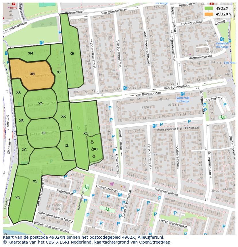 Afbeelding van het postcodegebied 4902 XN op de kaart.
