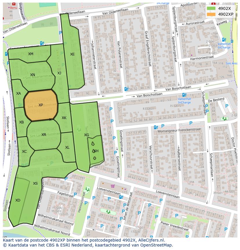 Afbeelding van het postcodegebied 4902 XP op de kaart.