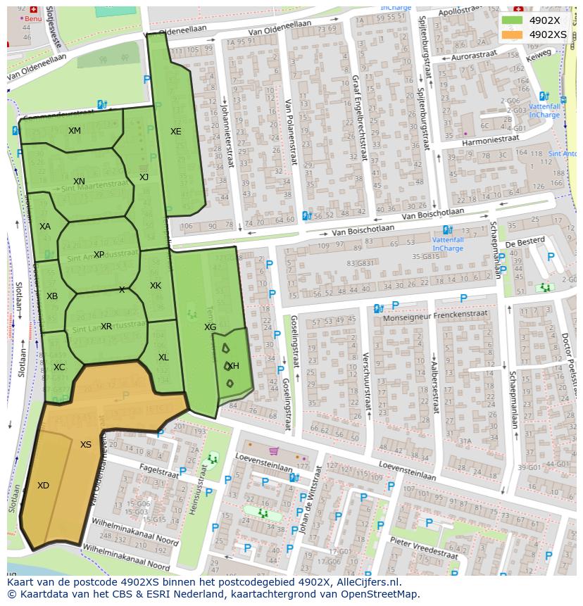 Afbeelding van het postcodegebied 4902 XS op de kaart.