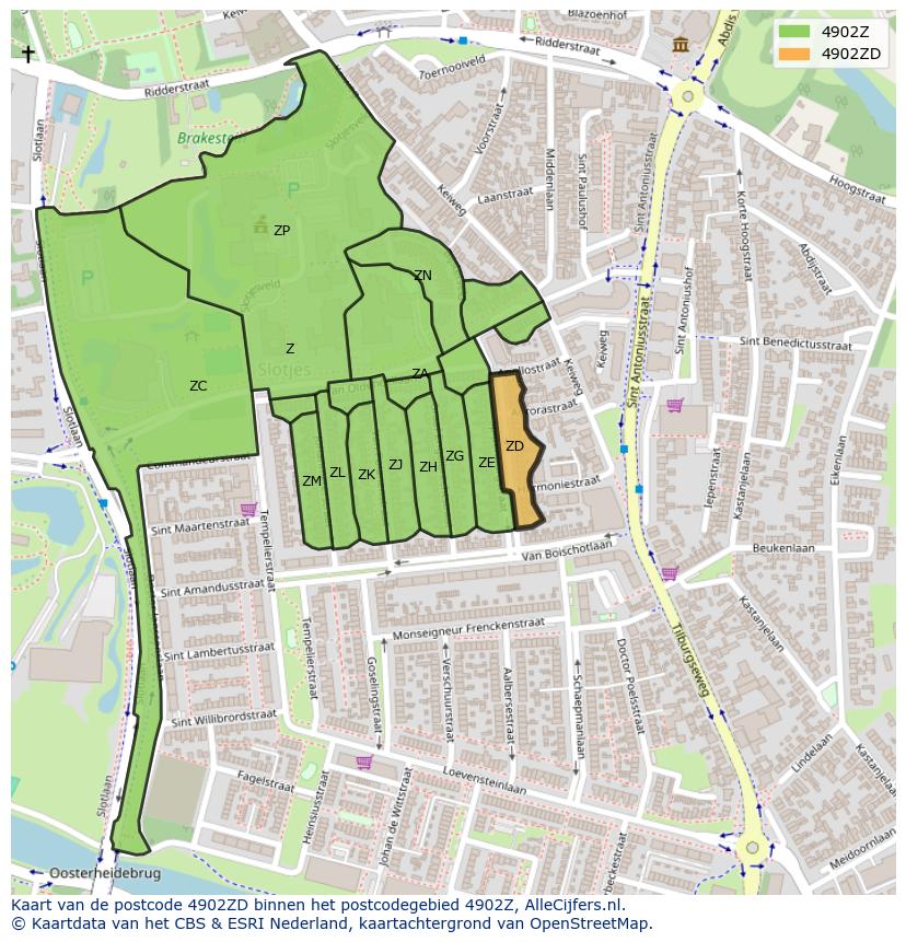 Afbeelding van het postcodegebied 4902 ZD op de kaart.
