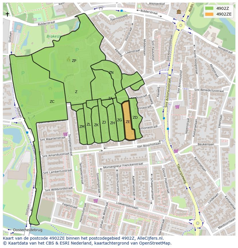 Afbeelding van het postcodegebied 4902 ZE op de kaart.