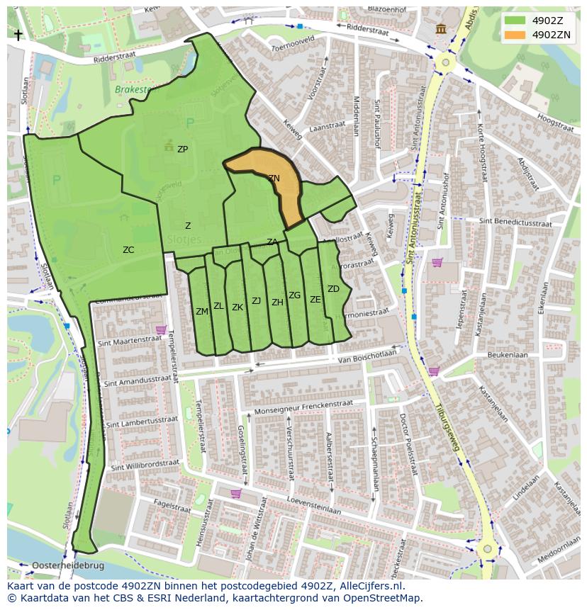 Afbeelding van het postcodegebied 4902 ZN op de kaart.