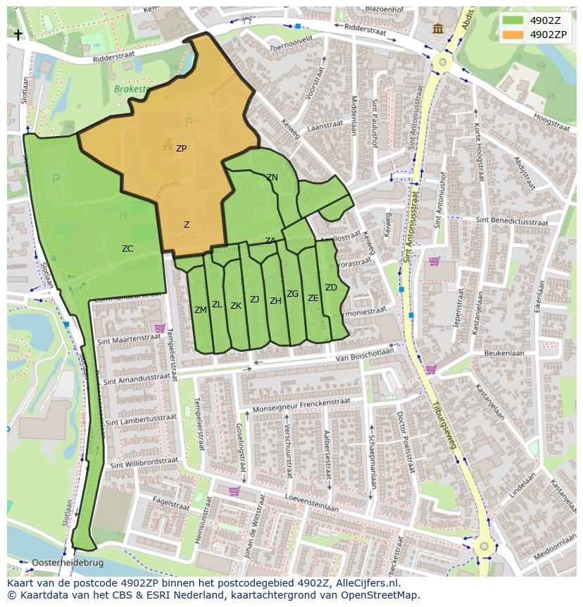 Afbeelding van het postcodegebied 4902 ZP op de kaart.