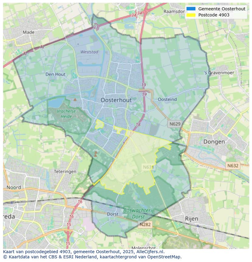 Afbeelding van het postcodegebied 4903 op de kaart.