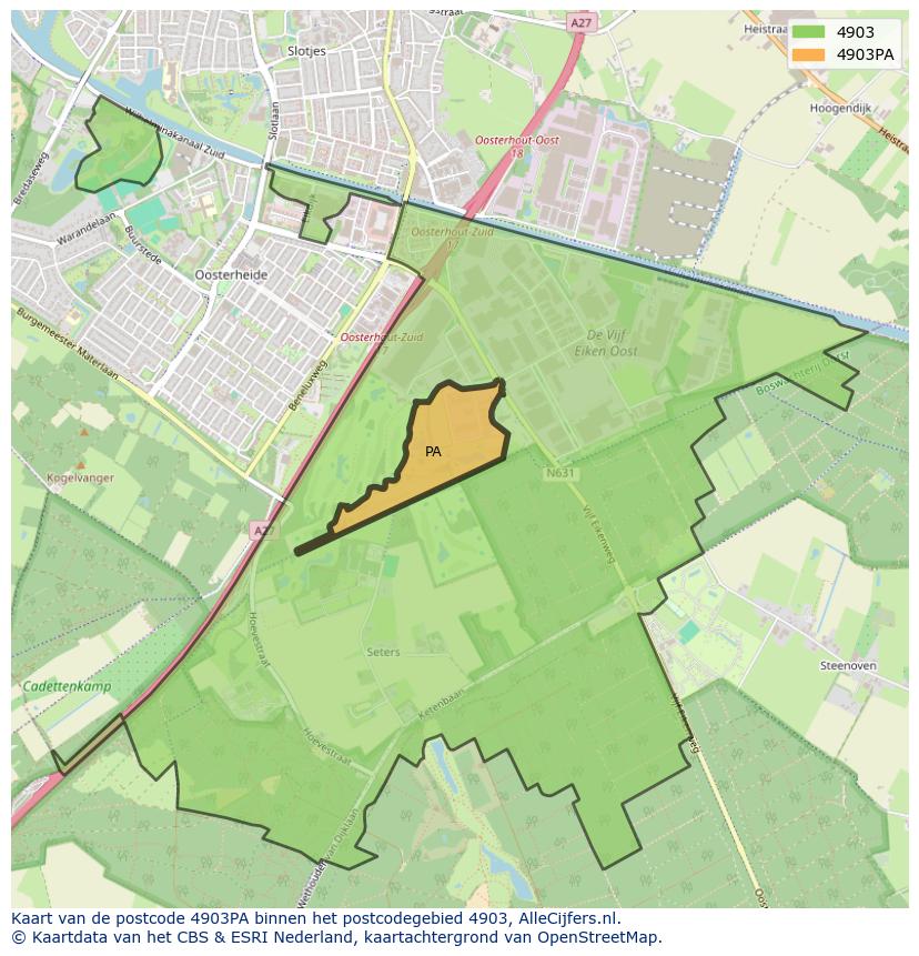 Afbeelding van het postcodegebied 4903 PA op de kaart.