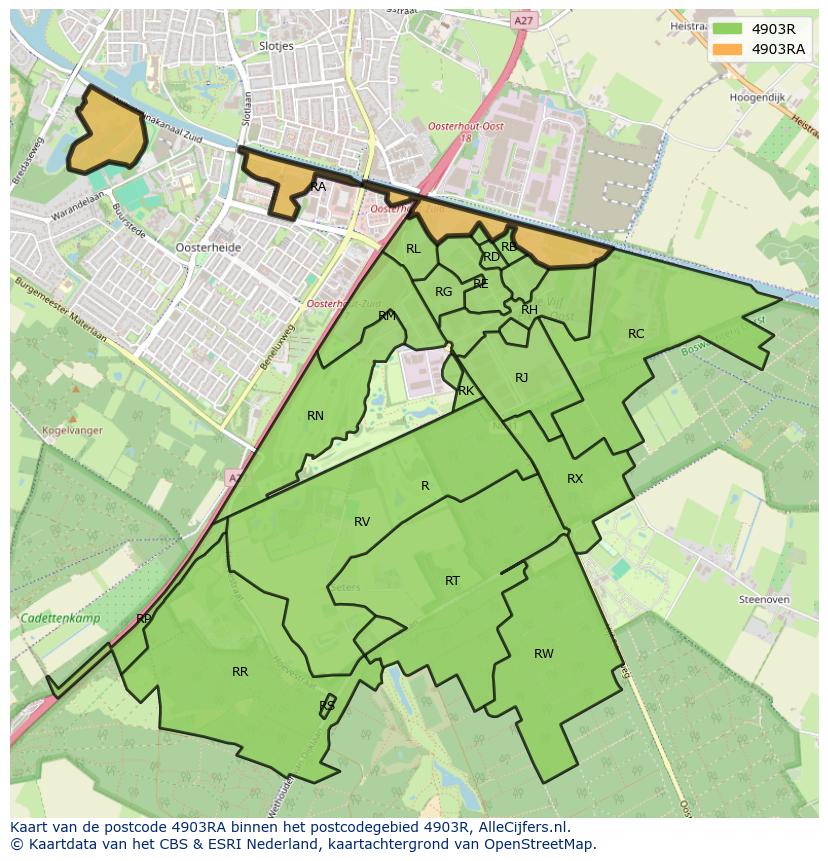 Afbeelding van het postcodegebied 4903 RA op de kaart.