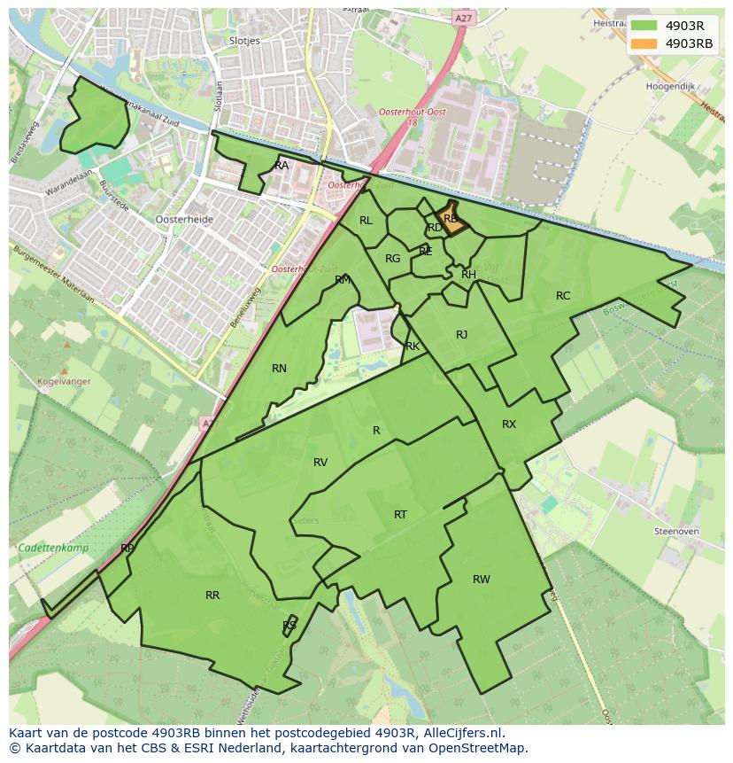 Afbeelding van het postcodegebied 4903 RB op de kaart.