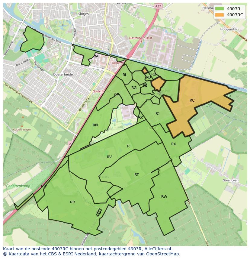 Afbeelding van het postcodegebied 4903 RC op de kaart.
