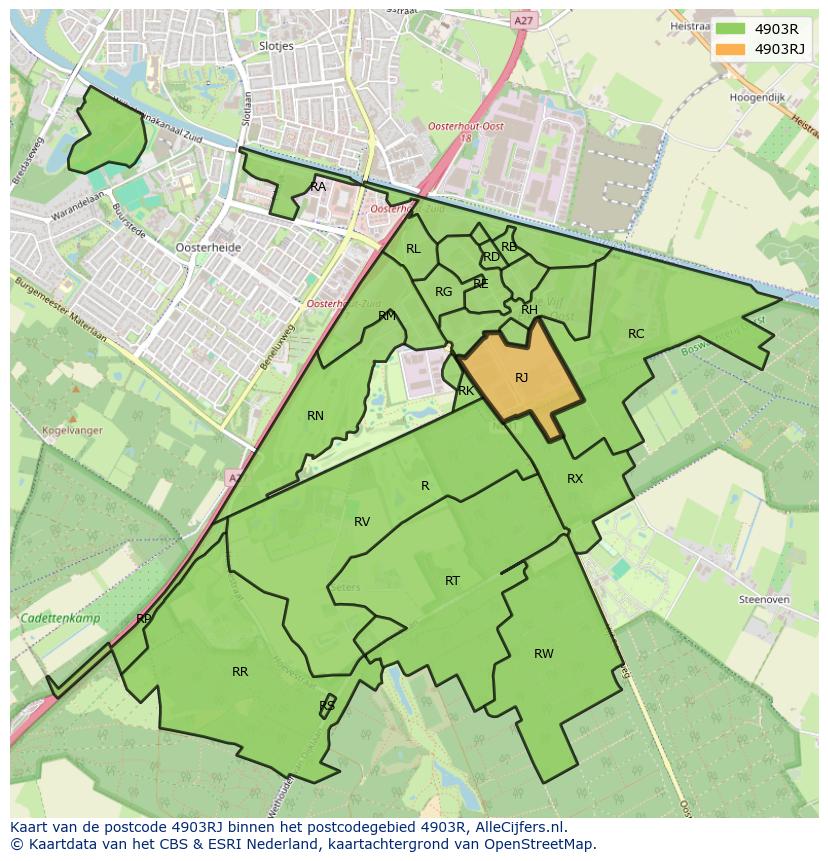 Afbeelding van het postcodegebied 4903 RJ op de kaart.