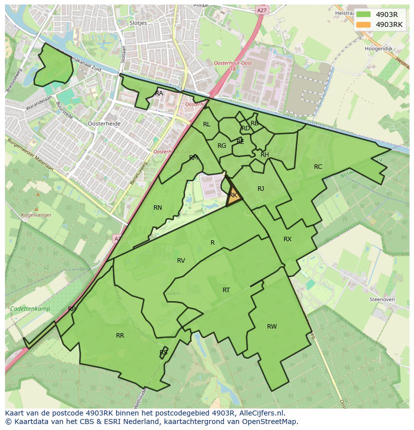 Afbeelding van het postcodegebied 4903 RK op de kaart.