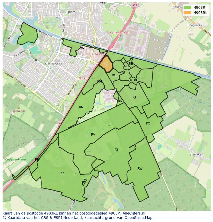 Afbeelding van het postcodegebied 4903 RL op de kaart.