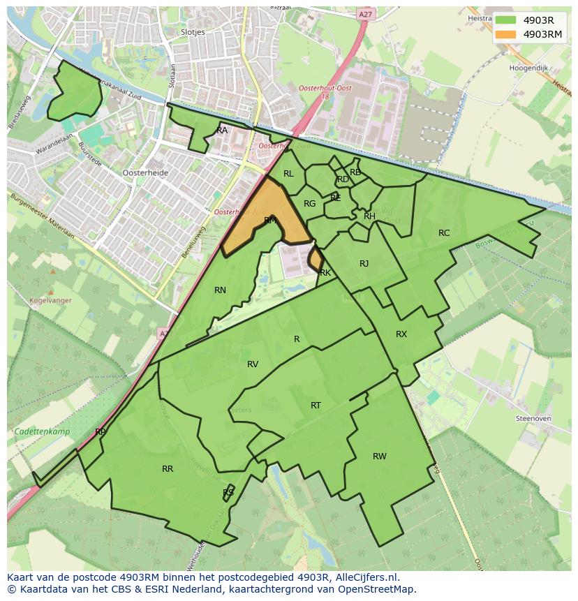 Afbeelding van het postcodegebied 4903 RM op de kaart.