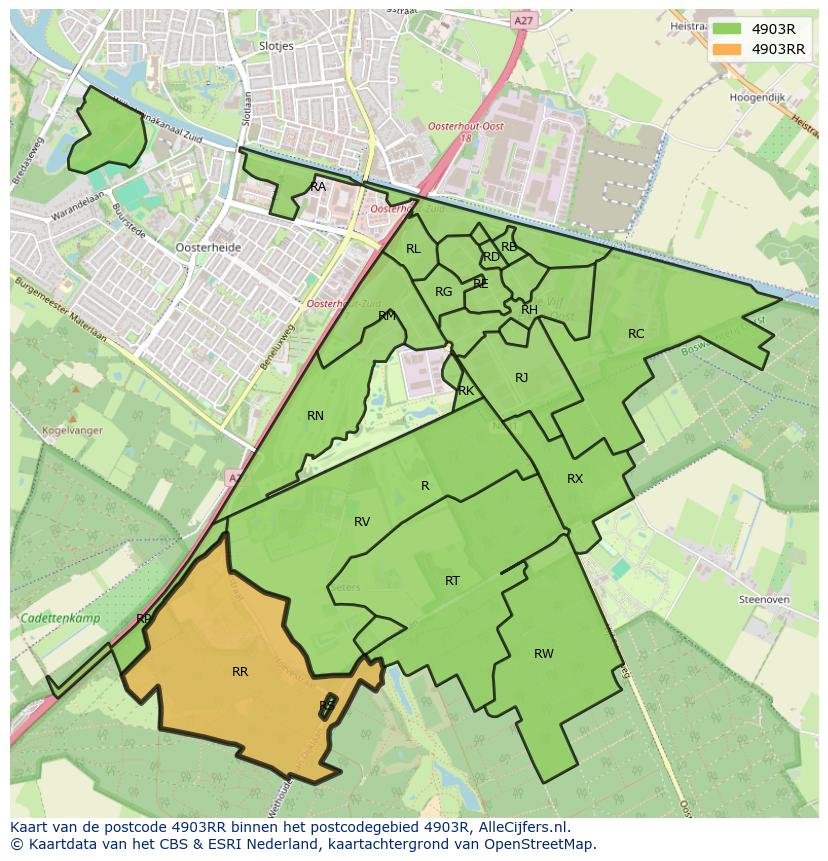 Afbeelding van het postcodegebied 4903 RR op de kaart.