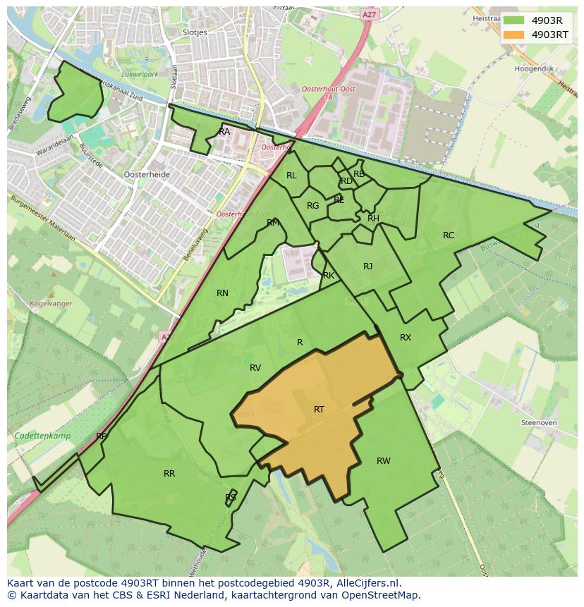Afbeelding van het postcodegebied 4903 RT op de kaart.