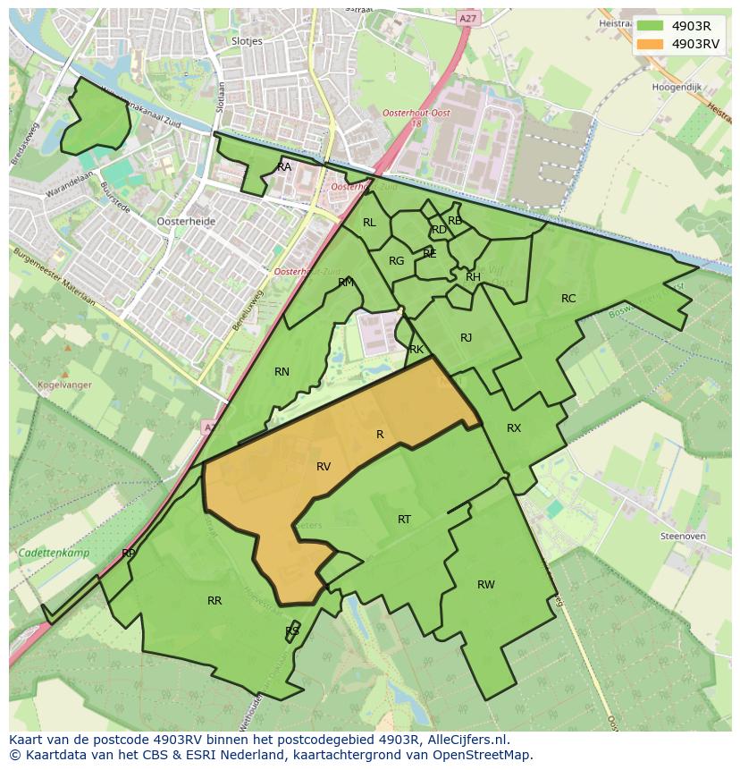Afbeelding van het postcodegebied 4903 RV op de kaart.