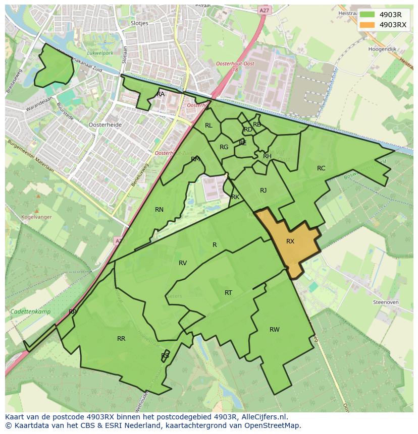 Afbeelding van het postcodegebied 4903 RX op de kaart.