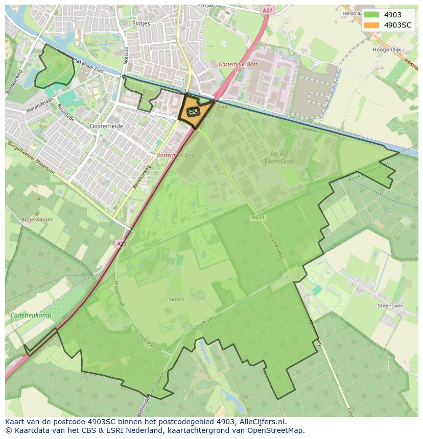 Afbeelding van het postcodegebied 4903 SC op de kaart.