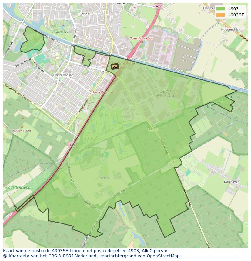 Afbeelding van het postcodegebied 4903 SE op de kaart.