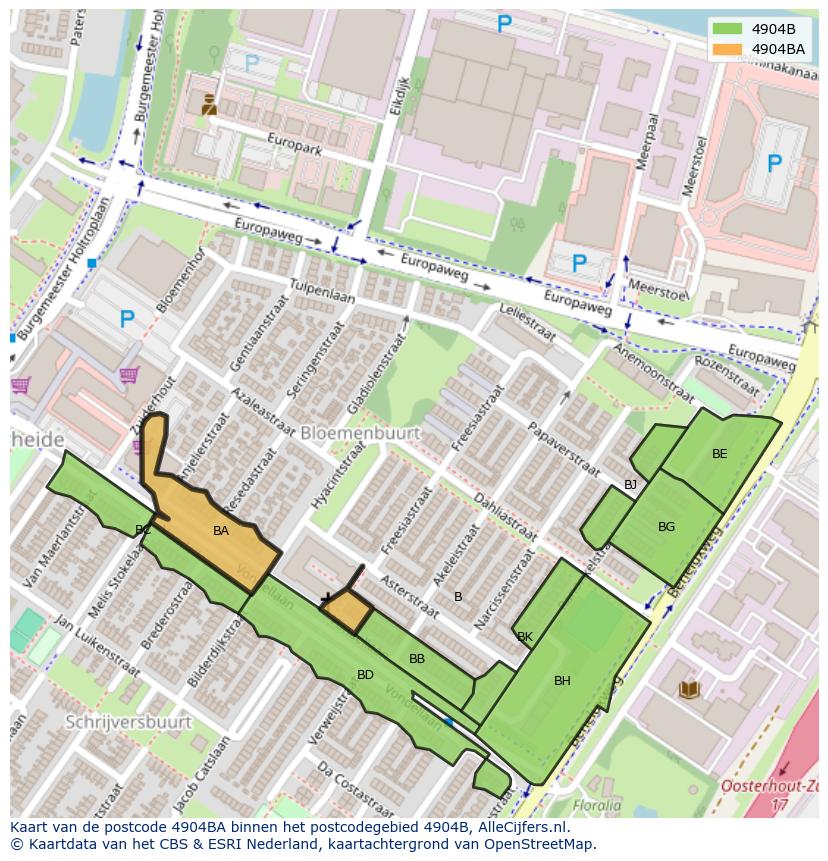 Afbeelding van het postcodegebied 4904 BA op de kaart.